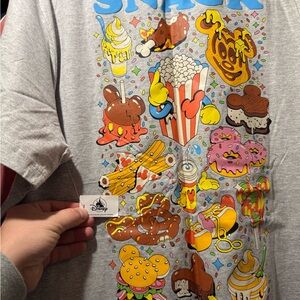 Disney Gray Tee with Colorful Snack Graphics